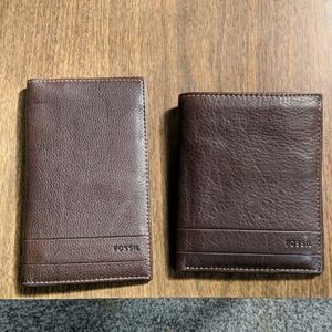 FOSSIL leather checkbook and passport wallet